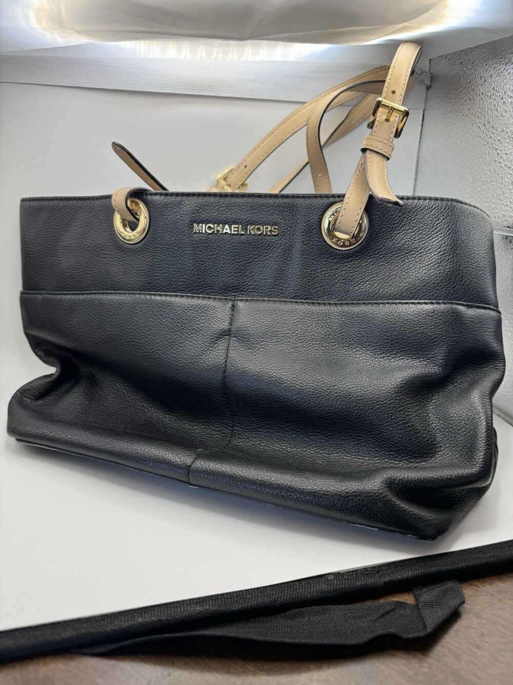 Michael Kors Medium Jet Set Black Pebbled Leather Tote